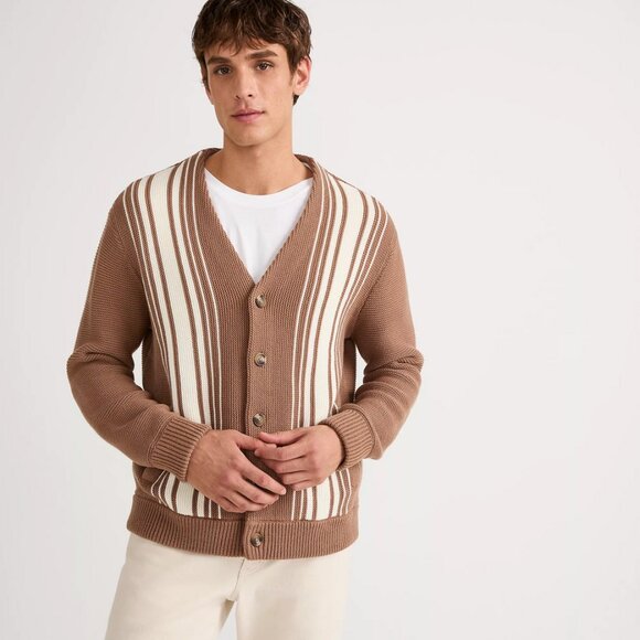 Lands' End Other - Lands' End Men's XL Warm Tawny Brown LS Vertical Stripe Cotton Blend Cardigan